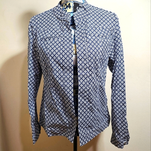 NEW Attyre Women's Open Lightweight Denim Jacket Blazer Medium Abstract Geometri - Picture 3 of 9